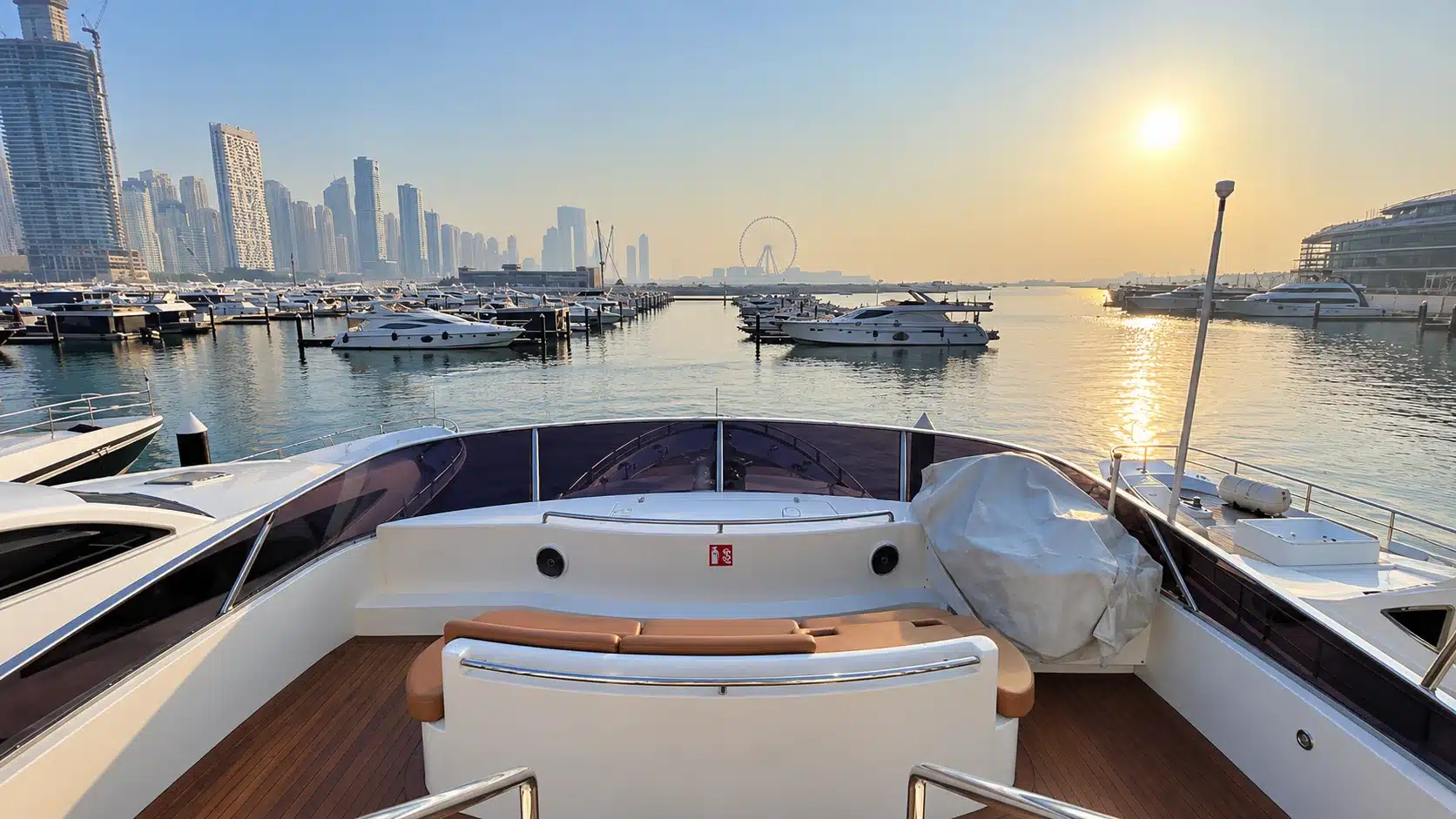 Benetti 120 yacht flybridge seating overlooking the marina