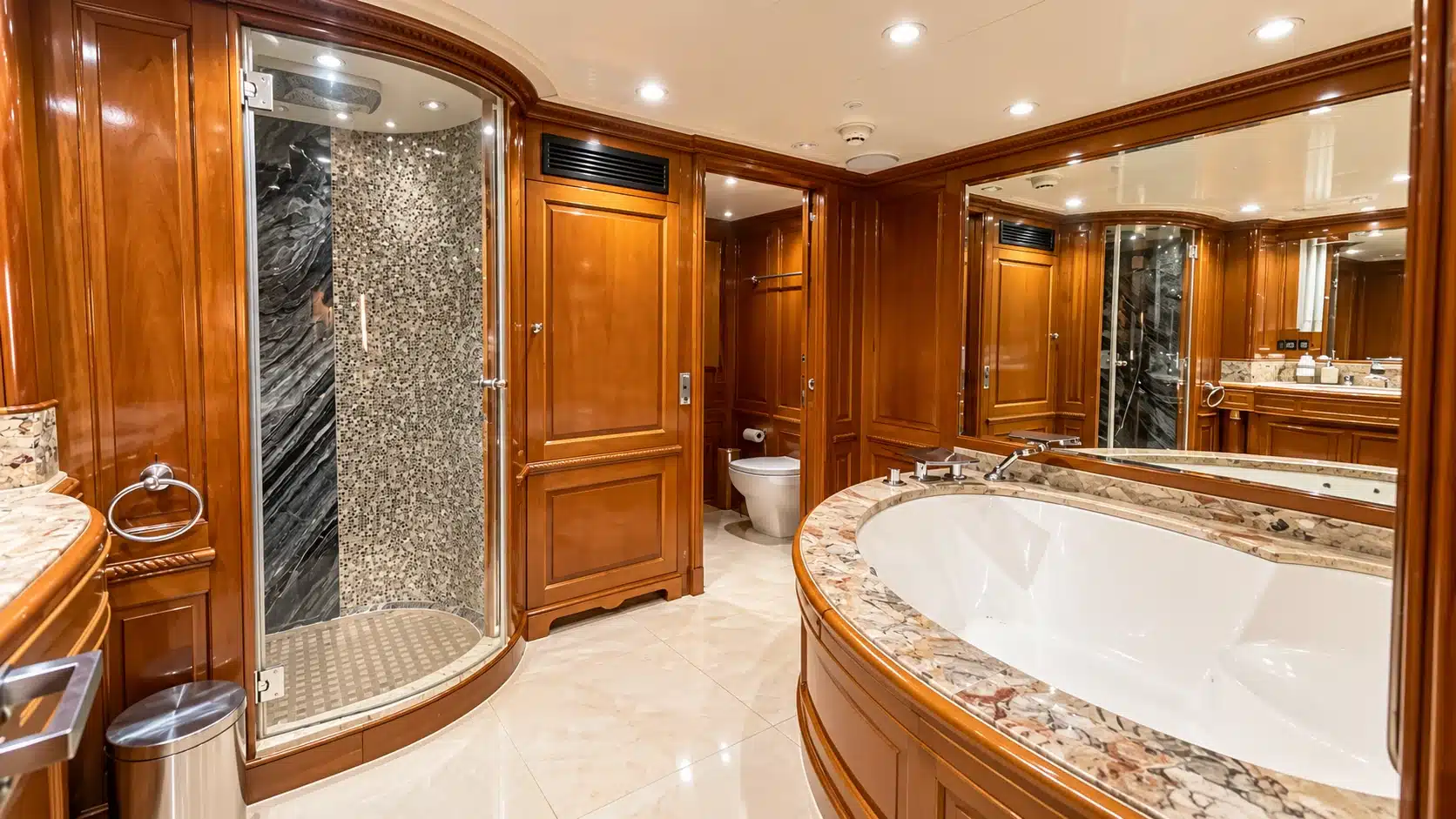 Benetti 120 yacht bathroom shower and marble vanity